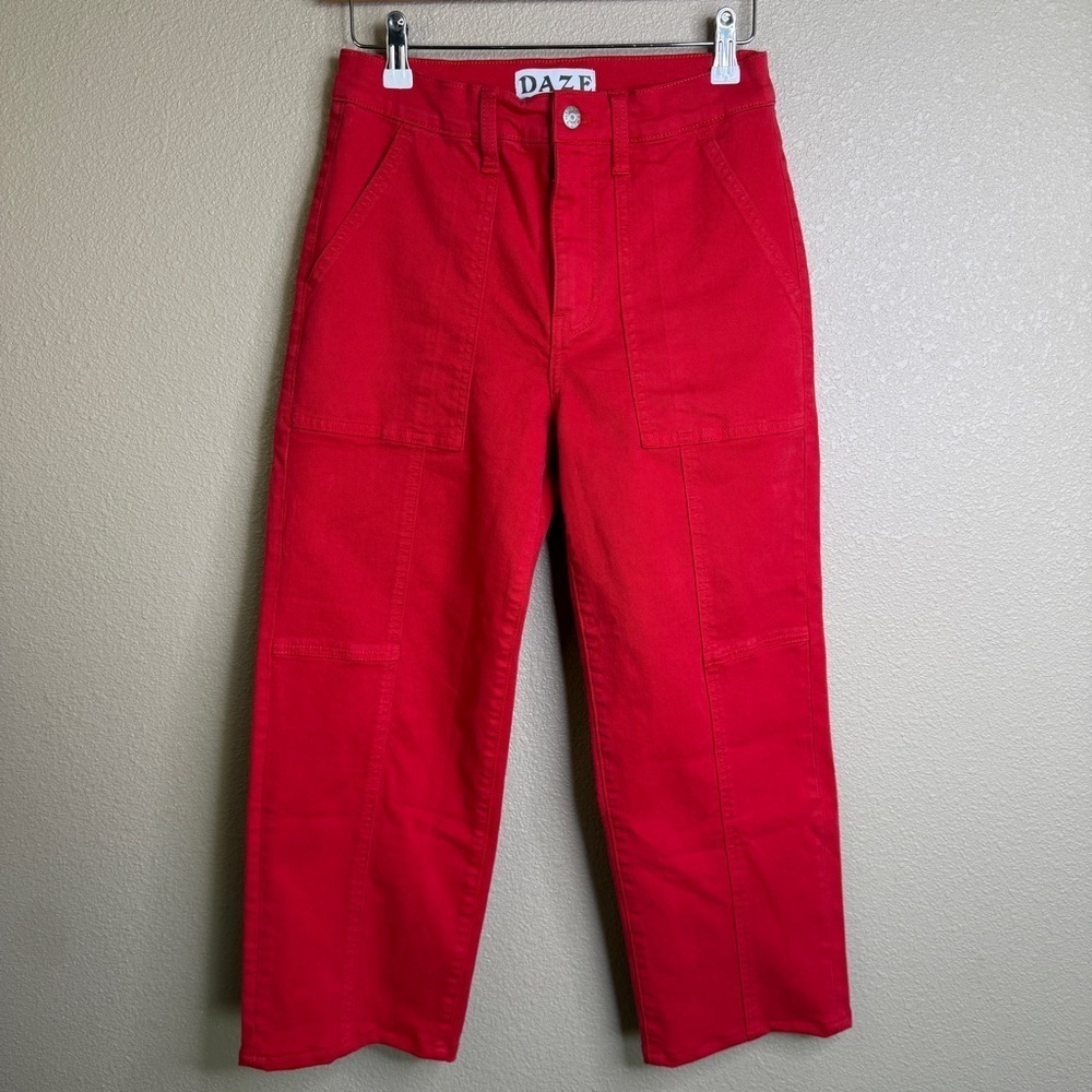 DAZE Red Utility Patch Pocket Straight Leg Pants Size 27P